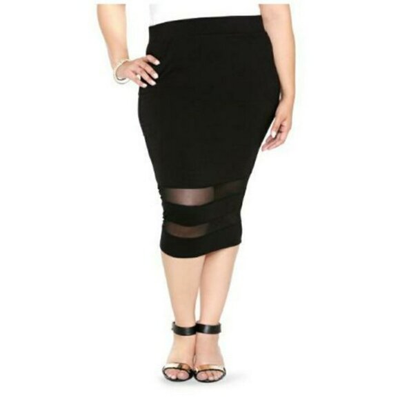 torrid Dresses & Skirts - FINAL SALE Torrid Mesh Panel Black Knit Pencil Midi Skirt Size 2